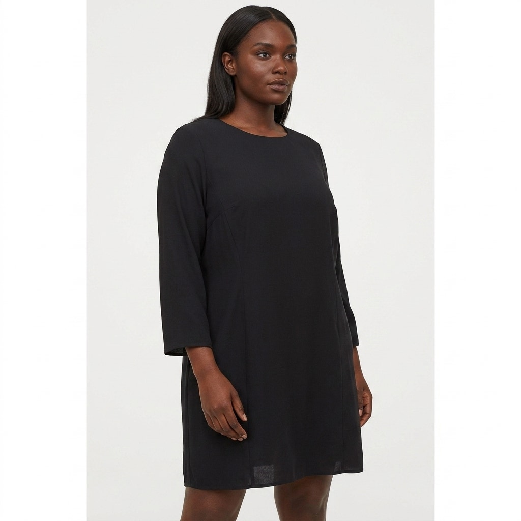 Nwt H&M Livaeco Black Shift Short Dress Women 3/4 Sleeve Woven Size S